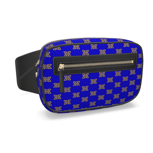 Denel Blue & Gold Signature Pattern Leather Belt Bag