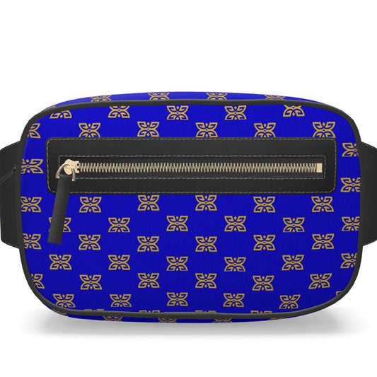 Denel Blue & Gold Signature Pattern Leather Belt Bag